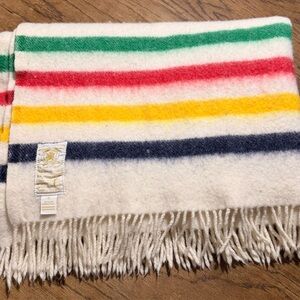 Vintage Hudson Bay Caribou Wool HBC stripes throw 41”x60”
